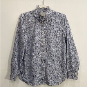 J. Crew Blue Casual Button Down Top with Intricate Pattern Size 12